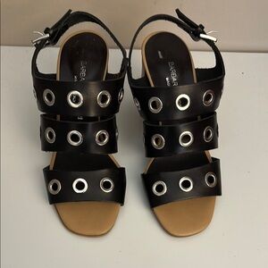 BARBARA BARBIERI, Black Leather Stylish Sandals, Adjustable Slingback. Size 6